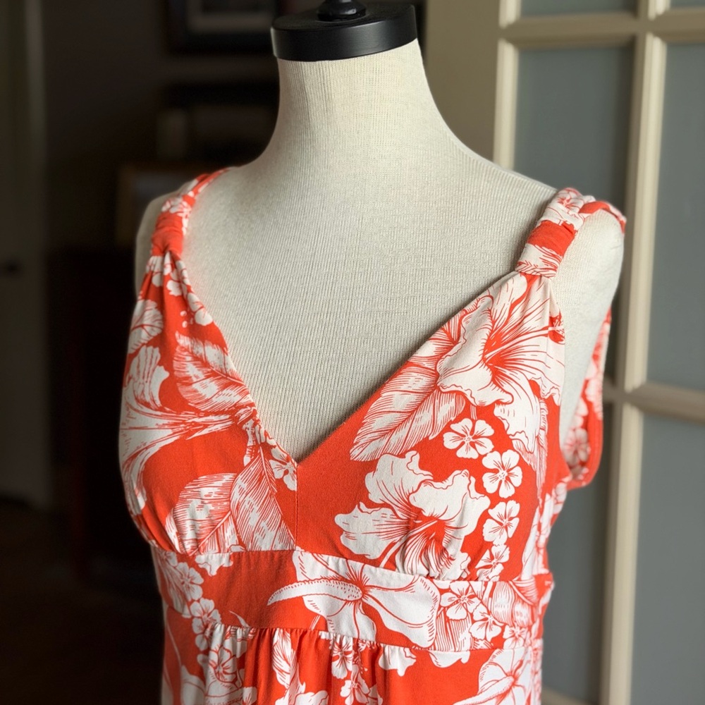 TOMMY BAHAMA 🌴 Women’s Orange & White Tropical Print Cotton Stretch Dress - Sz M